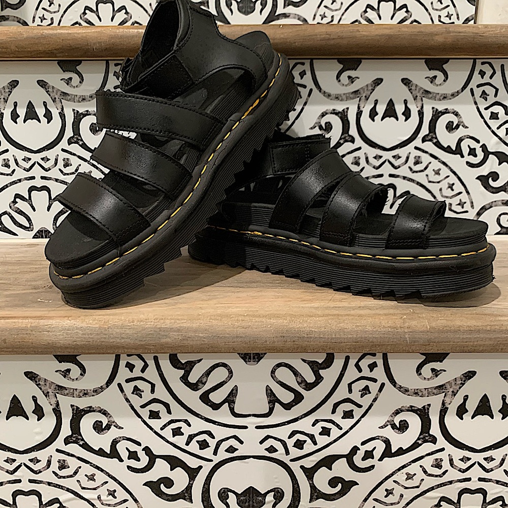 Dr. Martens Black Strappy Sandals with Chunky Sole